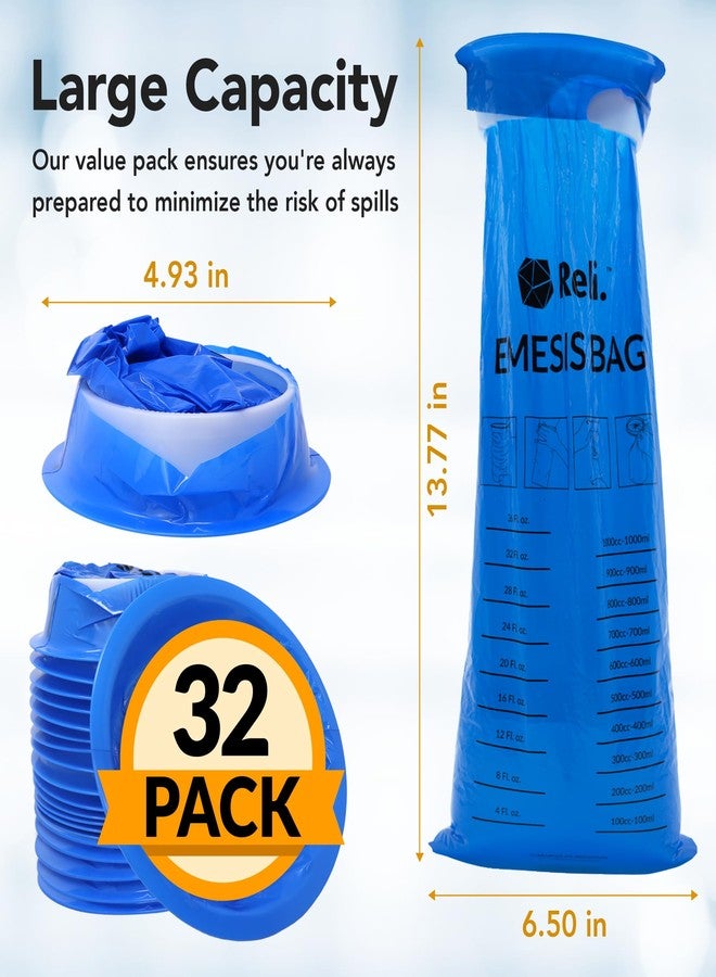 Reli. Vomit Bags Disposable (32 Pack) Disposable Barf Bags, 1000ml | Throw Up, Emesis, Nausea, Motion Sickness | Use for Car, Adults, Kids, Travel Friendly (Blue) - Image 3